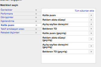 kalite puanı sütunları